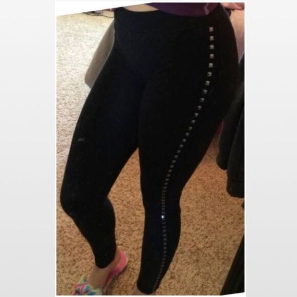 Express Leggings Womens Large Black Side Silver Studded Pants Goth - Picture 2 of 16